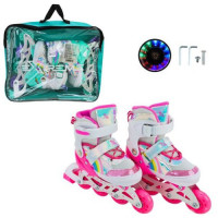 Роликовые коньки размер M (34-37) колеса PU 1 светло (РОЗОВЫЕ)