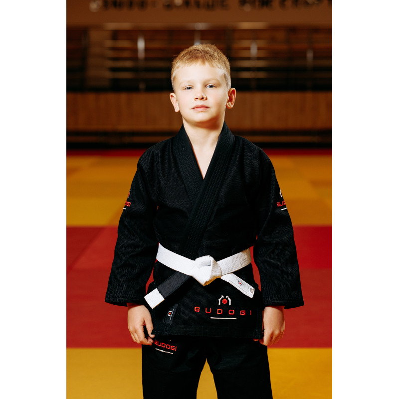 Чорне дитяче кімоно для хлопчиків, джиу-джитсу, TM BUDOGI, зріст 150 см, щільність 350 гр/м.кв.