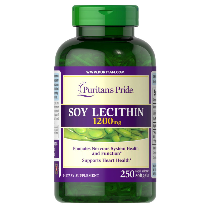 Лецитин із сої, Soy Lecithin, Puritan's Pride, 1200 мг, 250 гелевих капсул