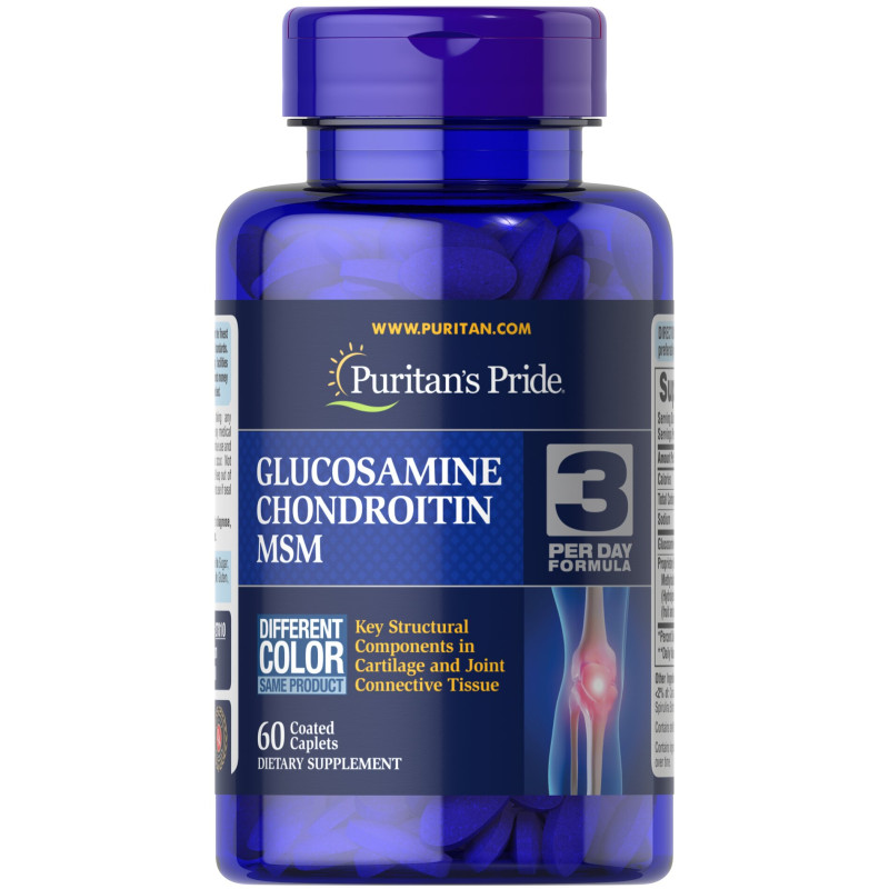 Глюкозамін хондроїтин і МСМ, Glucosamine, Chondroitin & MSM-3 Per Day Formula, Puritan's Pride, 60 каплет