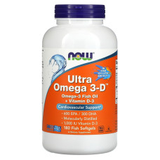 Омега 3-D ультра, Omega 3-D, 600 EPA/300 DHA NOW Foods, 180 рибних гелевих капсул