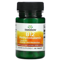 Вітамін В-12 (метилкобаламін), Ultra Vitamin B-12 Methylcobalamin, Swanson, смак вишні, 2500 мкг, 60 таблеток