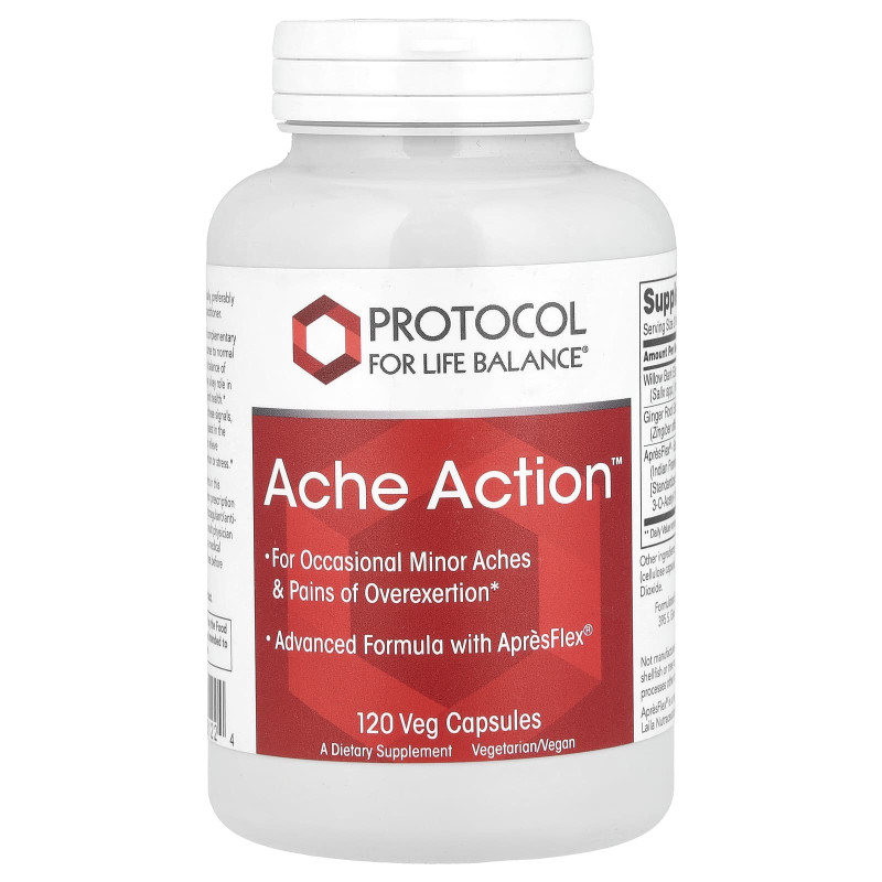 Облегчение боли, Ache Action, Protocol for Life Balance, 120 растительных капсул
