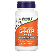 5-HTP, 5-гидрокситриптофан, 5-HTP, NOW Foods, двойная сила, 200 мг, 60 вегетарианских капсул