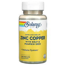 Цинк и медь, Zinc Copper, Solaray, 100 капсул