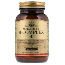 Вітаміни групи В-50, Megasorb B-Complex, Solgar, комплекс, 100 таблеток