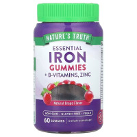 Залізо, вітаміни групи B, цинк, Essential Iron + B-Vitamins, Zinc, Nature's Truth, натуральний виноград, 60 веганських жувальних таблеток