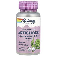 Артишок, экстракт листьев, Artichoke Leaf Extract, Solaray, 600 мг, 60 растительных капсул (300 мг в капсуле)