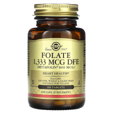 Фолієва кислота, Folate, Solgar, фолат, 1333 мкг DFE (800 мкг), 100 таблеток