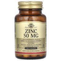 Глюконат цинку, Zinc, Solgar, 50 мг, 100 таблеток