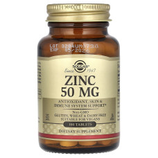 Глюконат цинку, Zinc, Solgar, 50 мг, 100 таблеток