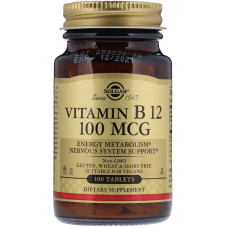 Витамин В12 (цианокобаламин), Vitamin B12, Solgar, 100 мкг, 100 таблеток