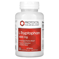 L-триптофан, L-Tryptophan, Protocol for Life Balance, 1000 мг, 60 таблеток