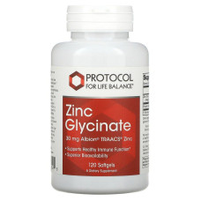 Глицинат цинка, Zinc Glycinate, Protocol for Life Balance, 30 мг, 120 гелевых капсул