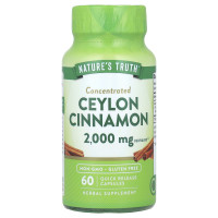 Корица цейлонская, Concentrated Ceylon Cinnamon, Nature's Truth, концентрированная, 2000 мг, 60 капсул быстрого высвобождения