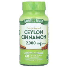 Кориця цейлонська, Concentrated Ceylon Cinnamon, Nature's Truth, концентрована, 2000 мг, 60 капсул швидкого вивільнення