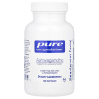 Ашваганда, Ashwagandha, Pure Encapsulations, для поддержки щитовидной железы, суставов, адаптогенов, умственного сосредоточения, эмоционального благополучия и памяти, 500 мг, 120 капсул