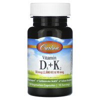 Вітамін D3 і К2, Vitamin D3 + K2, Carlson, 30 вегетаріанських капсул