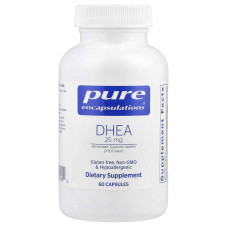 ДГЭА, DHEA, Pure Encapsulations, поддержка иммунитета, сжигания жира, гормонального баланса и эмоционального благополучия, 25 мг, 60 капсул