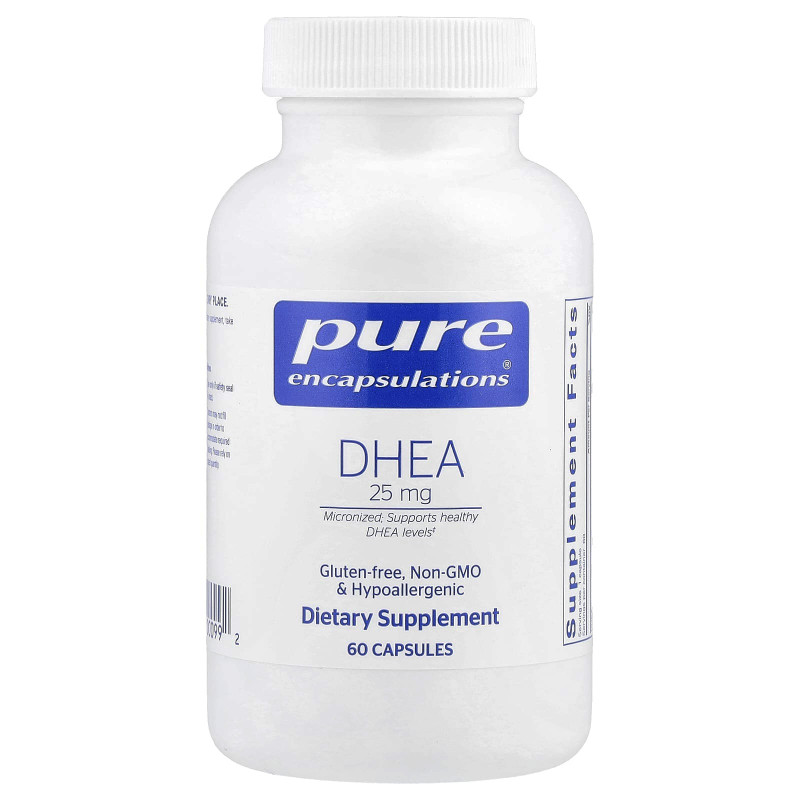 ДГЭА, DHEA, Pure Encapsulations, поддержка иммунитета, сжигания жира, гормонального баланса и эмоционального благополучия, 25 мг, 60 капсул