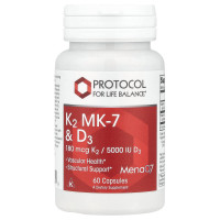 Витамины K2 (MK-7) и D3, K2 MK-7 & D3, Protocol for Life Balance, 60 капсул