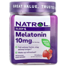 Мелатонин, Melatonin Gummies, Natrol, вкус клубника, 10 мг, 90 жевательных конфет (5 мг в каждой жевательной конфете)