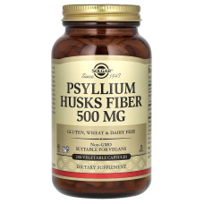 Подорожник, Psyllium Husks Fiber, Solgar, клетчатка шелухи, 500 мг, 200 вегетарианских капсул