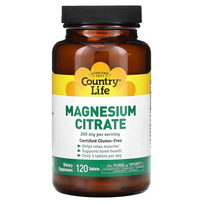 Магній цитрат, Magnesium Citrate, Country Life, 250 мг, 120 таблеток