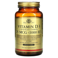 Витамин D3 (холекальциферол), Vitamin D3, Solgar, 25 мкг (1000 МЕ), 250 гелевых капсул
