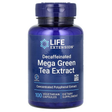Зелений чай мега екстракт, Mega Green Tea Extract, Life Extension, без кофеїну, 100 вегетаріанських капсул (725 мг на капсулу)