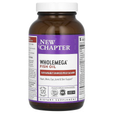 Жир аляскинского лосося, Wholemega Fish Oil, New Chapter, 120 гелевых капсул