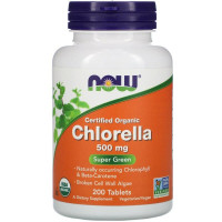 Хлорелла, Chlorella, NOW Foods, сертифицированная, органическая, 500 мг, 200 таблеток