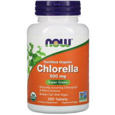 Хлорела, Chlorella, NOW Foods, сертифікована, органічна, 500 мг, 200 таблеток