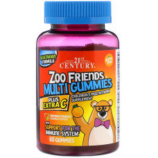 Мультивитамины для детей с витамином С, Zoo Friends Multi Gummies, Plus Extra C, 21st Century, 60 шт.