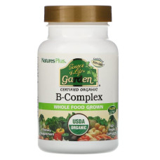 Комплекс вітамінів групи В, B-Complex, Nature's Plus, Source of Life Garden, органік, 60 капсул