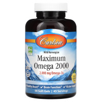 Омега, Maximum Omega, Carlson, Wild Norwegian, натуральный лимон, 2000 мг, 90 гелевых капсул (1000 мг на 1 капсулу)