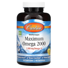 Омега, Maximum Omega, Carlson, Wild Norwegian, натуральний лимон, 2000 мг, 90 гелевих капсул (1000 мг на 1 капсулу)
