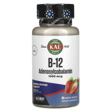 Витамин В12 аденозилкобаламин, B-12 Adenosylcobalamin, KAL, клубника, 1000 мкг, 90 таблеток