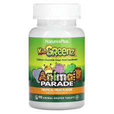 Суперфуд для дітей, Kid Greenz, Nature's Plus, Animal Parade, смак тропічних фруктів, 90 жувальних таблеток у формі тварин