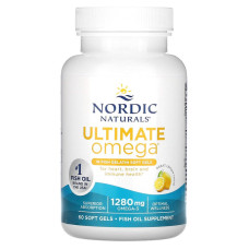 Омега-3, Ultimate Omega, Nordic Naturals, смак лимона, 640 мг, 60 гелевих капсул