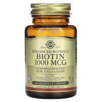 Биотин, Biotin, Solgar, 1000 мкг, повышенной эффективности, 100 вегетарианских капсул