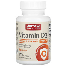 Витамин D3, Vitamin D3, Jarrow Formulas, 5000 МЕ, 100 гелевых капсул