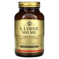 L-лізин, L-Lysine, Solgar, вільна формула, 500 мг, 100 вегетаріанських капсул