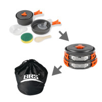 Набір туристичного посуду (каструля з кришкою, сковорідка, 2 тарілки, ложка, черпак та губка) BRS-151, алюміній