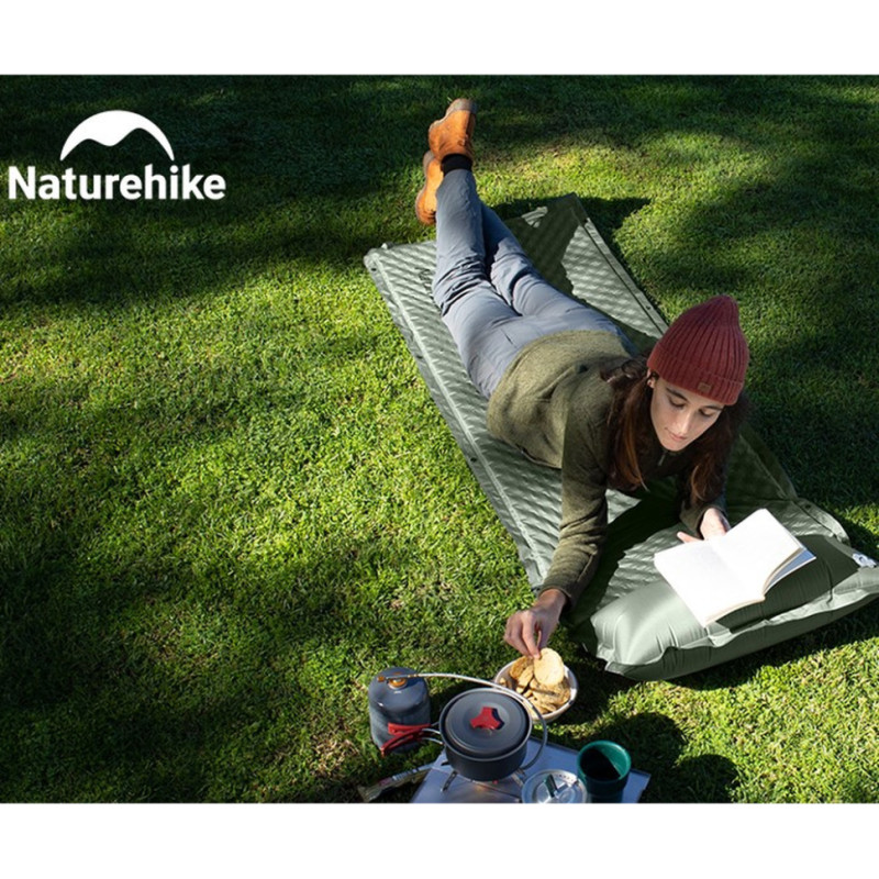 Матрац з подушкою ортопедичний одномісний Naturehike CNK2450WS020, самонадувний, 200х63х10 см, темно-зелений