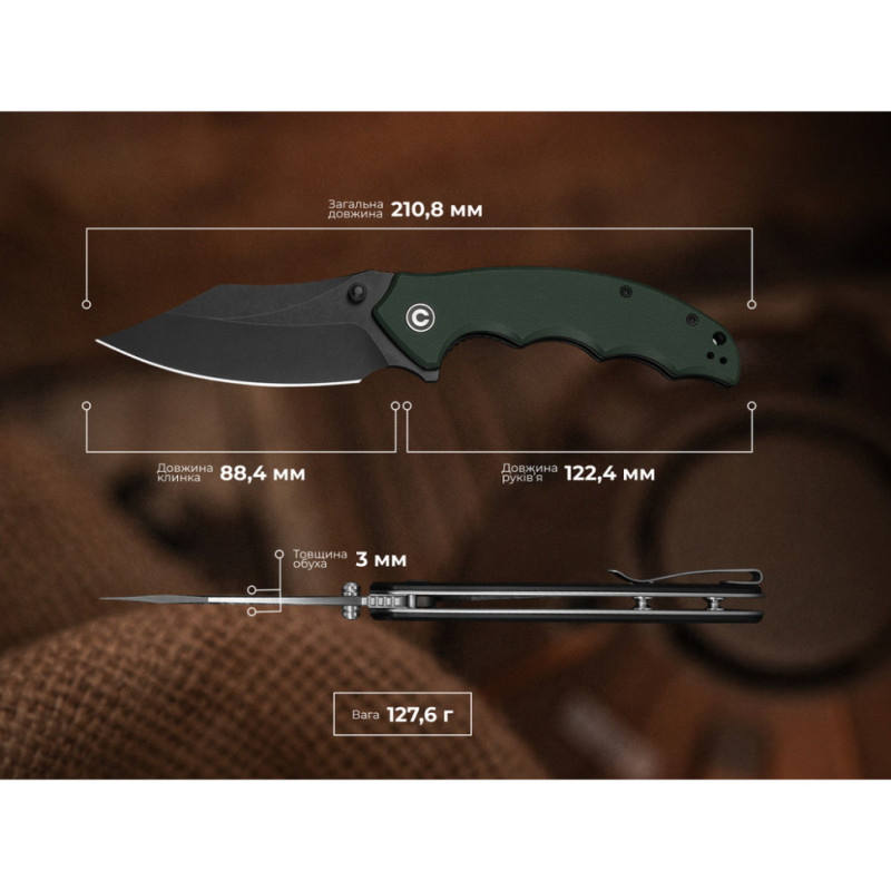 Ніж складаний туристичний Civivi Pentad (8.8 см) Nitro-V / G10 зелений
