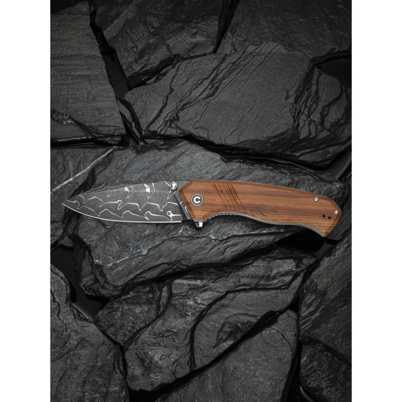 Ніж складаний туристичний Civivi Placoid, (9.3 см) Damascus / Guibourtia Wood