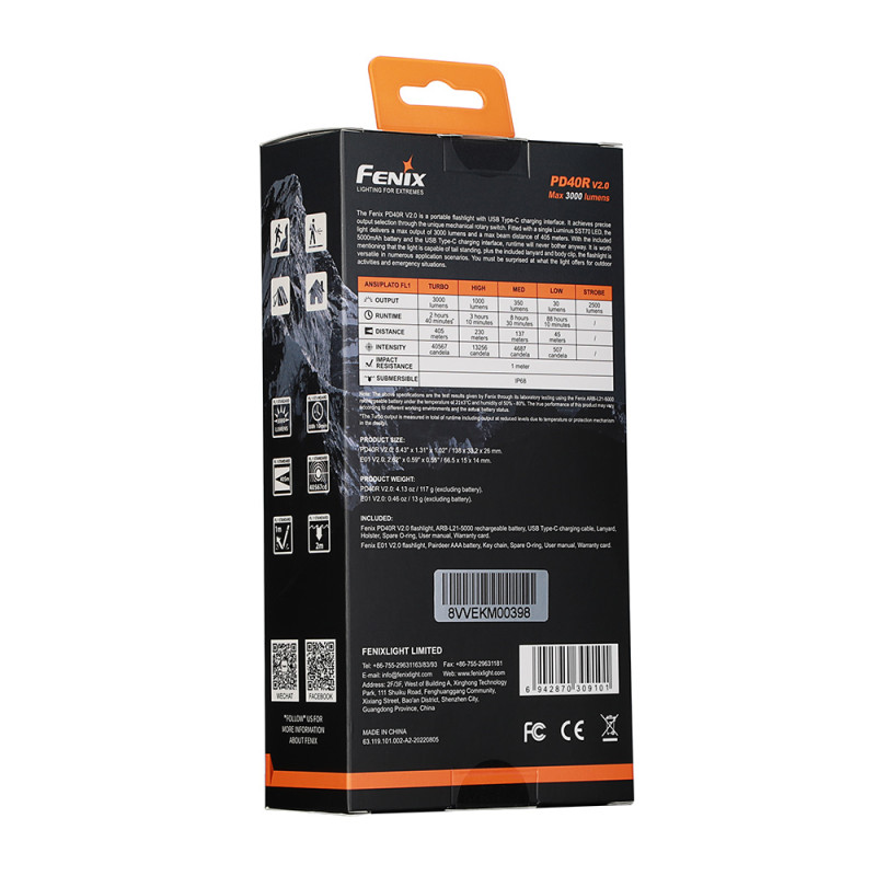 Ліхтар ручний Fenix PD40R V2.0 + подарунок Ліхтар ручний Fenix E01 V2.0