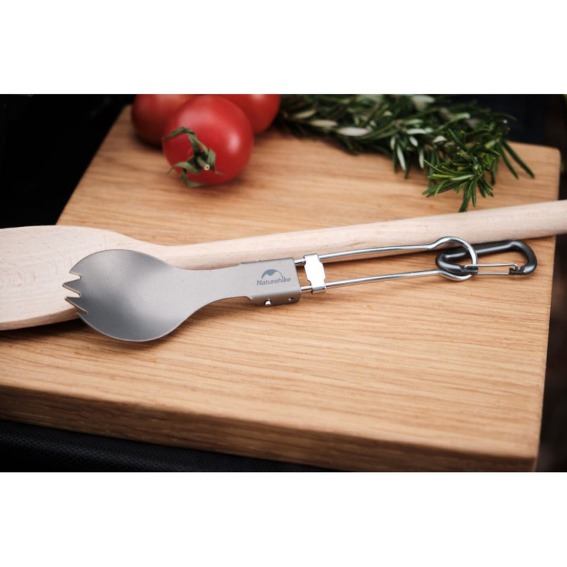 Ложко-виделка титанова складана Naturehike NH19C001-J сіра з мішечком