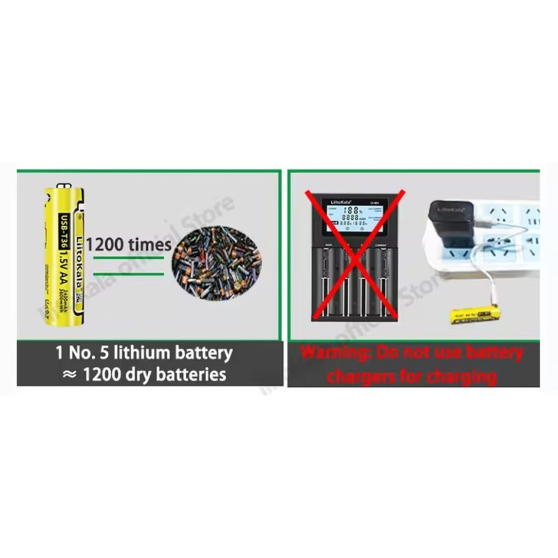 Набір акумуляторів з 4 шт LiitoKala USB-T36 + USB Type-C кабель зарядки